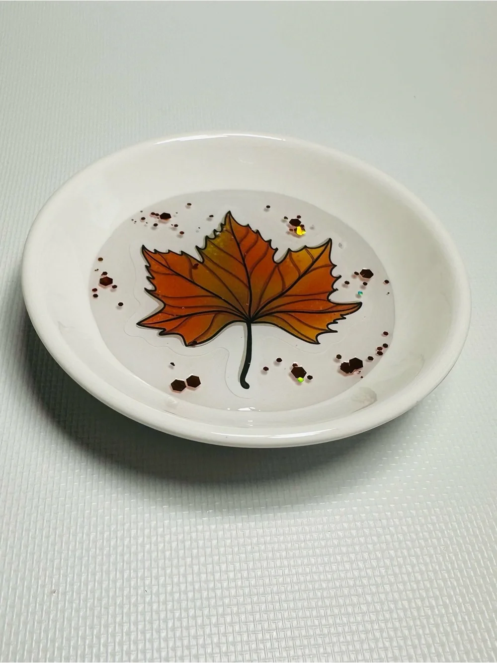 Autumn Maple Leaf Trinket Dish - Orange & White